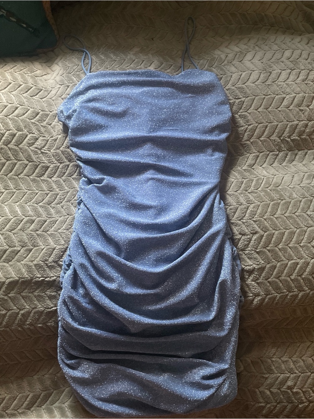 Shimmer Ruched Maxi Slip Dress in Light Blue